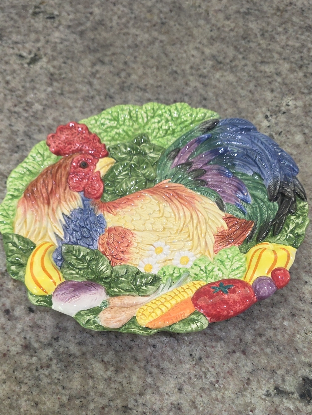Hand-Painted Multi-Color Rooster Serving Bowl - Decorative Home Dining Plate